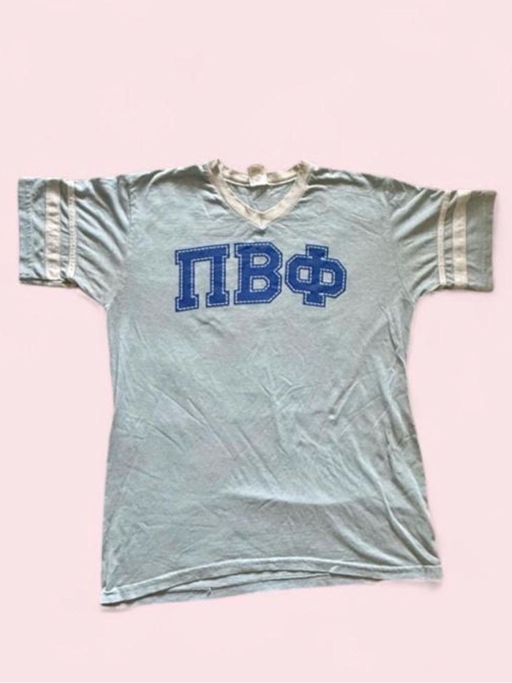Pi Beta Phi Vintage Light Blue Greek Letter Short Sleeve Tee Size M